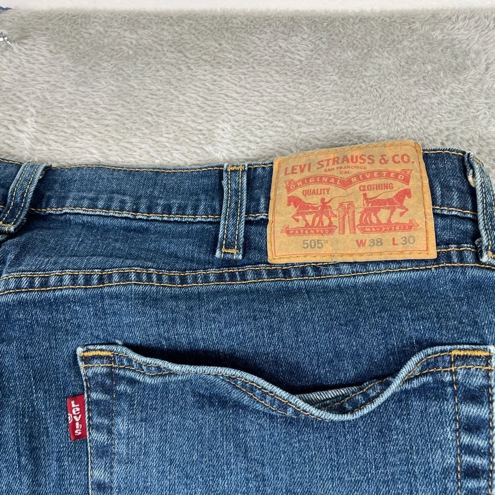 Levis 505 Jeans Mens 38x30 Blue‎ Denim Straight Leg